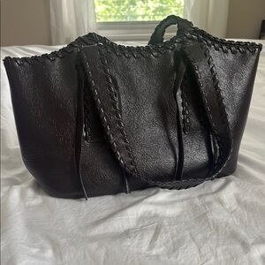 Dark Brown whipstitched Leather Bag